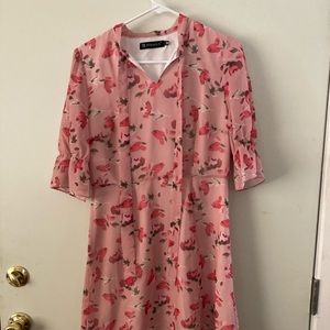Ruffle sleeves chiffon floral fit and flare dress